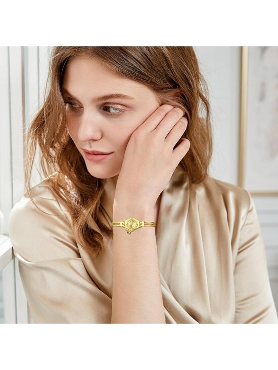 Womens All Gold Analog Quartz Stainless Steel Heart Pandant Bracelet Wrist Watch main image 4